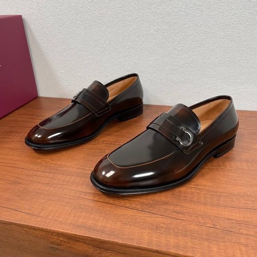 Ferragamo Hand Burnished Leather Slip On Loafers