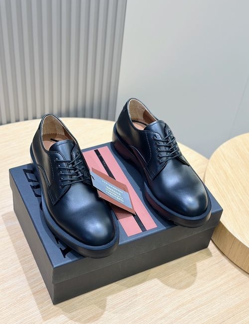 Zegna Black Leather Derby Shoes