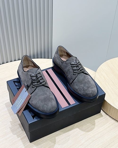 Zegna Black Leather Derby Shoes