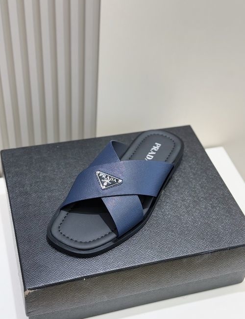 Prada Saffiano Leather Double Strap Slides