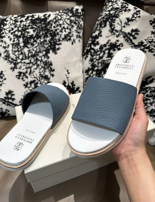 Brunello Cucinelli BC Perforated Leather Slippers Breathable Comfort