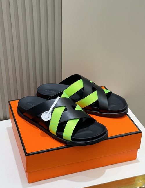 Hermes Kazimir Slippers Woven Upper Leather Lining