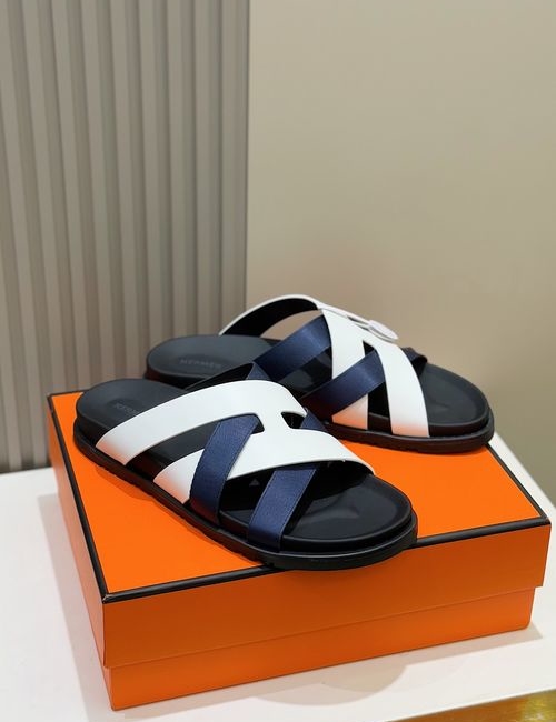 Hermes Kazimir Slippers Woven Upper Leather Lining
