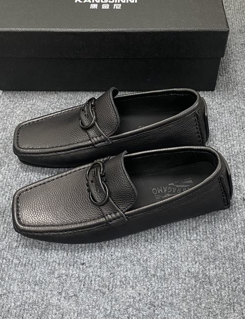 Ferragamo Calfskin Casual Loafers Original Sole Leather Lining
