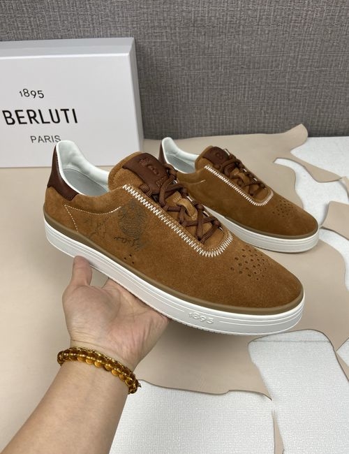 Berluti Suede Printed Fabric Casual Sneakers