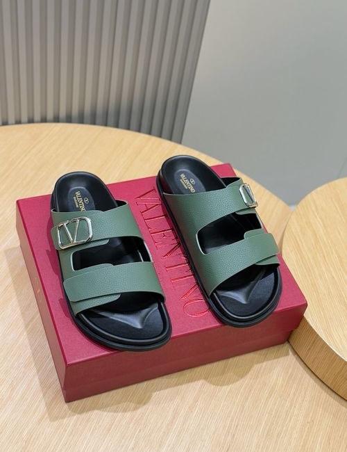 Valentino Hollow V Hardware Leather Slippers