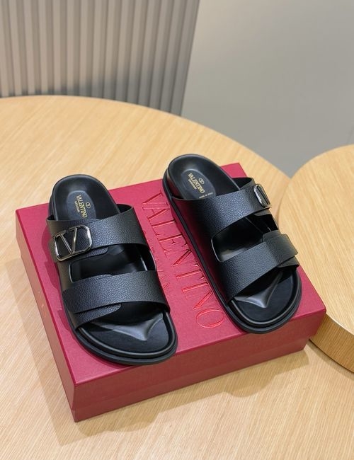 Valentino Hollow V Hardware Leather Slippers