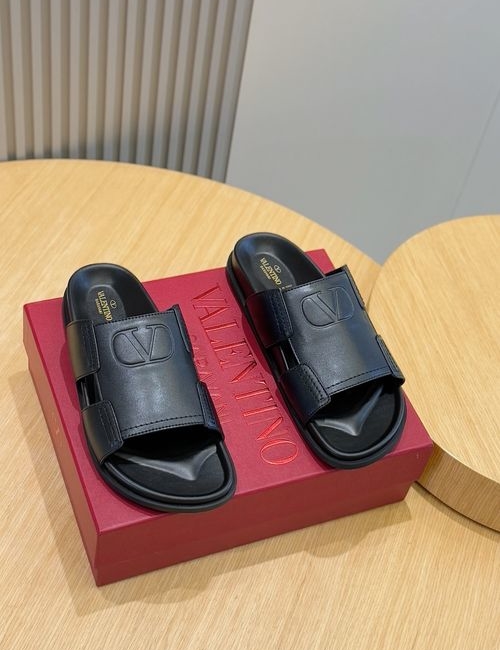 Valentino Hollow V Hardware Leather Slippers