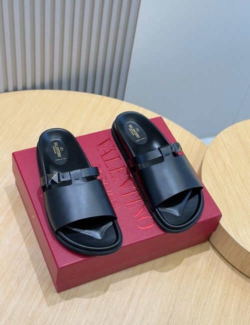 Valentino Hollow V Hardware Leather Slippers