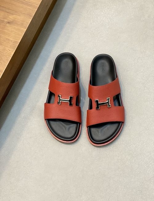 Hermes Cowhide Slides Non-slip Rubber Sole