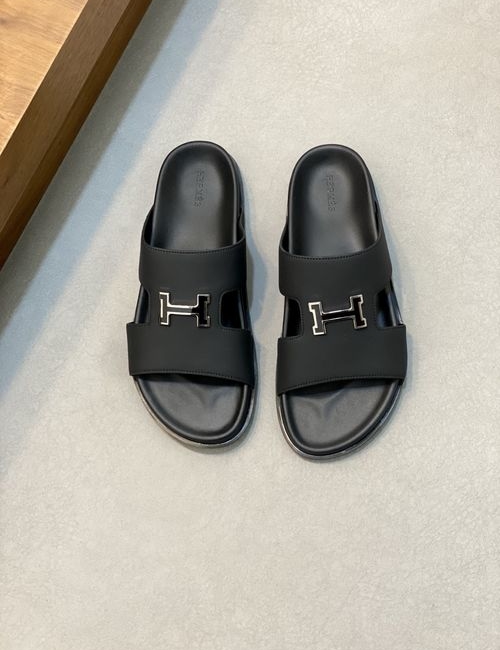 Hermes Cowhide Slides Non-slip Rubber Sole