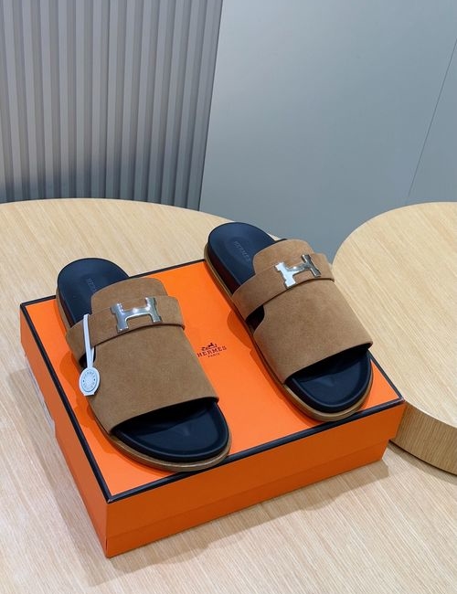 Hermes Classic Leather Sole Slippers With Metal Buckle