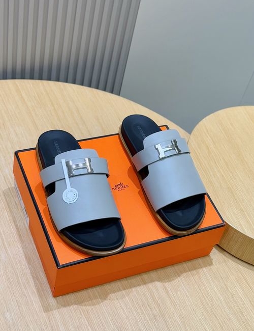 Hermes Classic Leather Sole Slippers With Metal Buckle