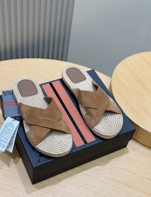 Zegna Woven Straw Slip On Beach Slippers