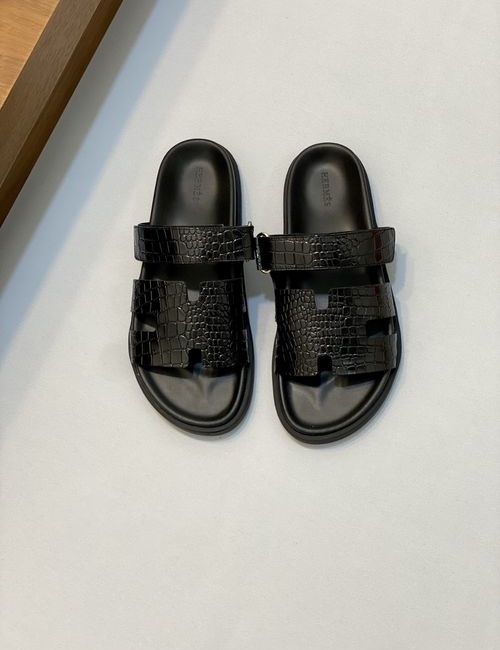 Hermes Cowhide Slides Non-slip Rubber Sole