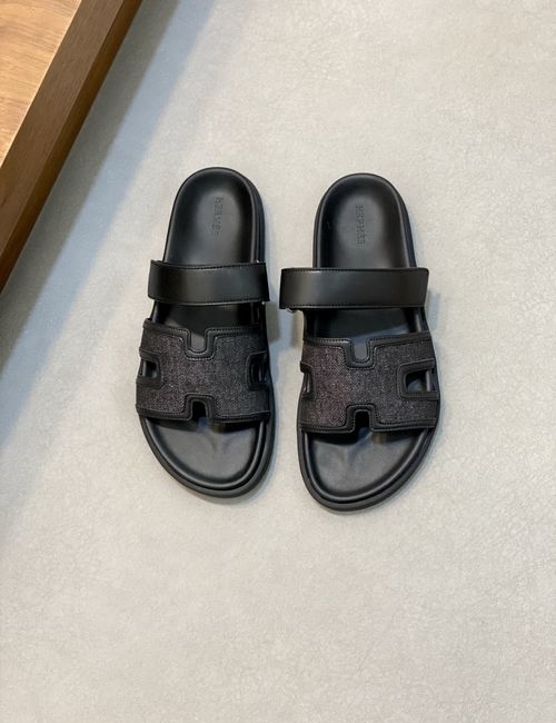 Hermes Cowhide Slides Non-slip Rubber Sole