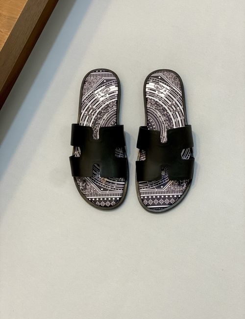 Hermes Cowhide Slides Non-slip Rubber Sole