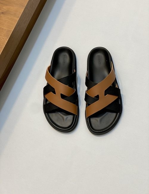 Hermes Cowhide Slides Non-slip Rubber Sole