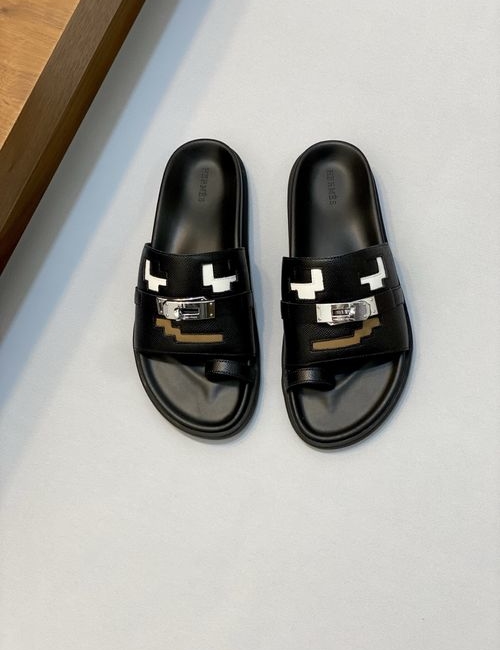 Hermes Cowhide Slides Non-slip Rubber Sole