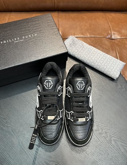 Philipp Plein Mixed Leather Low-top Sneakers With Logo