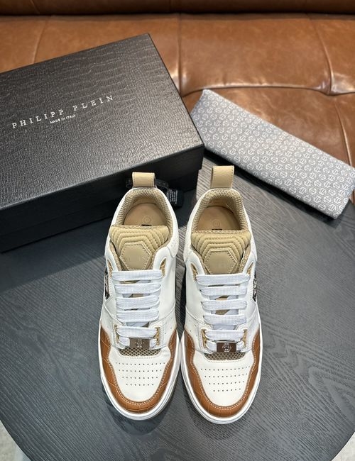 Philipp Plein Mixed Leather Low-top Sneakers With Logo