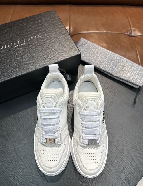 Philipp Plein Mixed Leather Low-top Sneakers With Logo