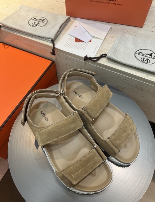 Hermes Electric Sandals Calfskin Suede Comfortable Sole