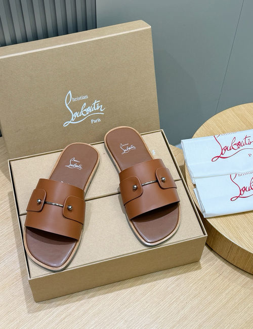 Christian Louboutin Genuine Leather Summer Slide Sandals