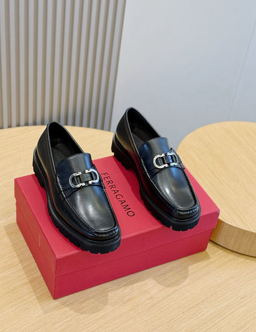 Ferragamo Brushed Leather Brogue Derby Shoes