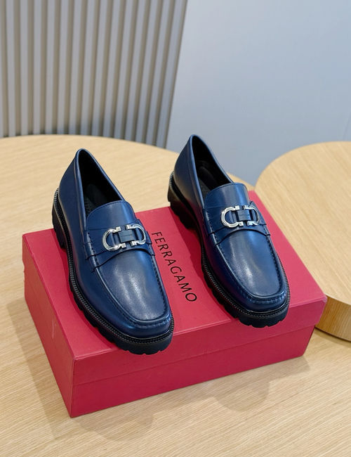 Ferragamo Brushed Leather Brogue Derby Shoes