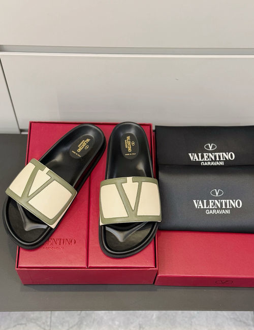 Valentino Hollow V Hardware Leather Slippers