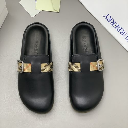 Burberry Calfskin Mules With Check Pattern And B Buckle