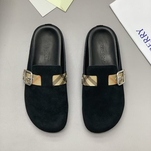 Burberry Suede Mules With Check Pattern And B Buckle