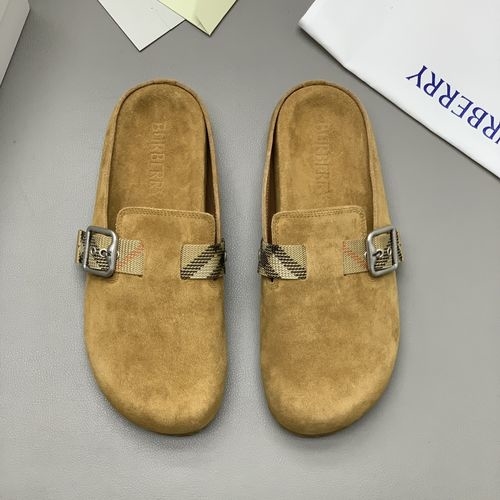 Burberry Suede Mules With Check Pattern And B Buckle