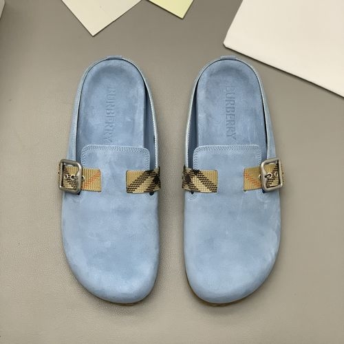 Burberry Suede Mules With Check Pattern And B Buckle