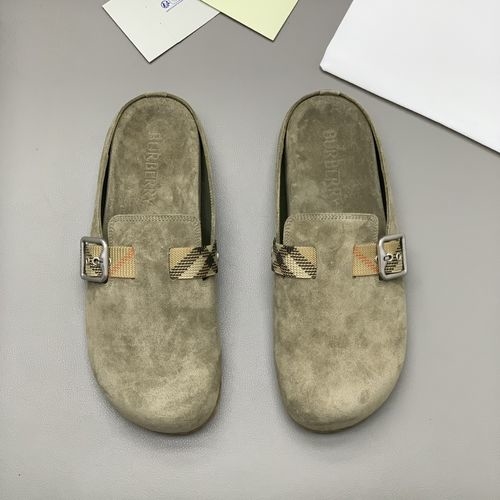 Burberry Suede Mules With Check Pattern And B Buckle