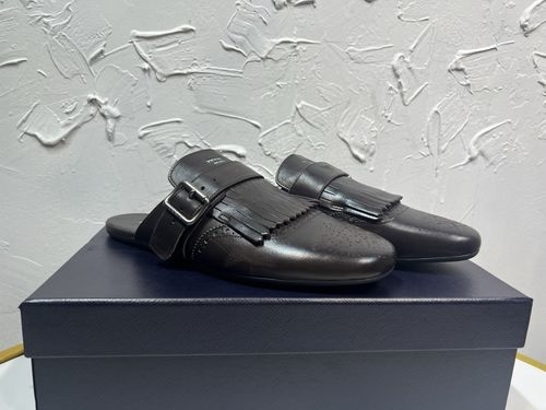 Prada Fringed Strap Monk Shoes Leather Upper