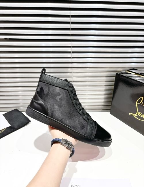 Christian Louboutin High Top Printed Camo Black Shoes