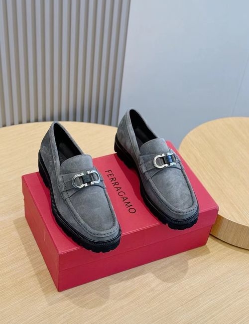 Ferragamo Brushed Leather Derby Shoes With Brogue Details
