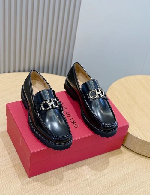 Ferragamo Brushed Leather Derby Shoes With Brogue Details