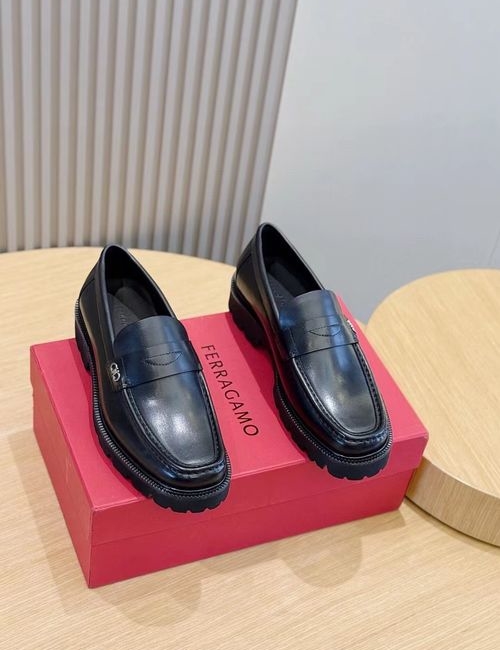 Ferragamo Brushed Leather Derby Shoes With Brogue Details
