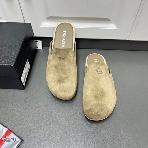 Prada Genuine Leather Mules Casual Footwear Dark Green