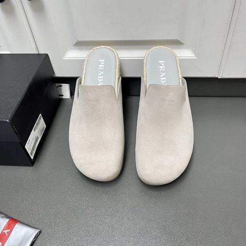Prada Genuine Leather Mules Casual Footwear Grey