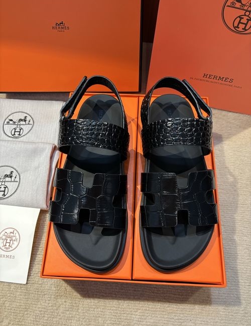 Hermes Electric Leather Sandals With Contrast Sole