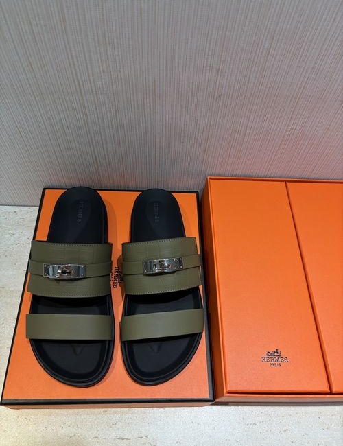 Hermes H Metal Buckle Calfskin Slippers