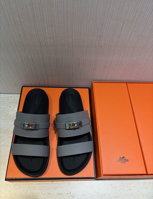 Hermes H Metal Buckle Calfskin Slippers