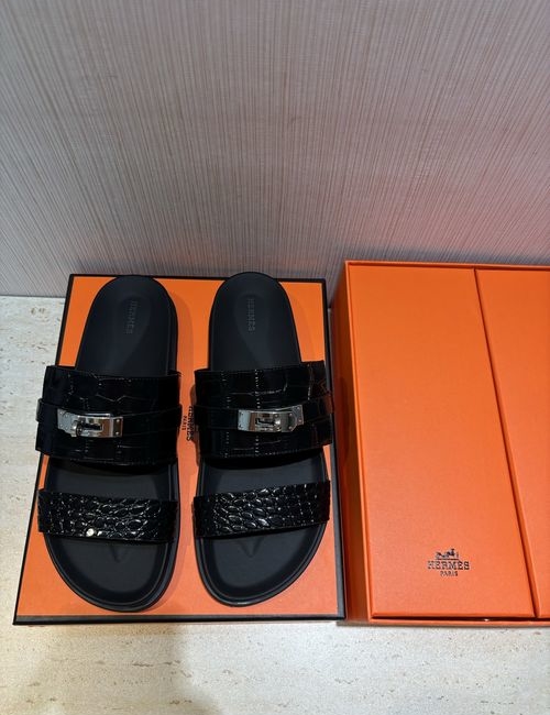 Hermes H Metal Buckle Calfskin Slippers