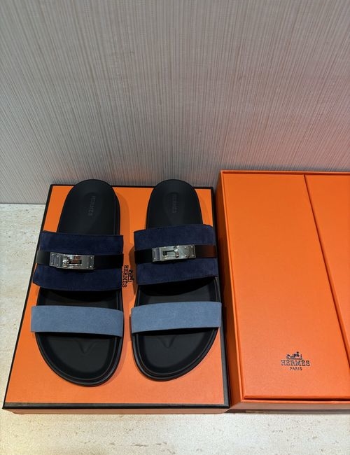 Hermes H Metal Buckle Calfskin Slippers