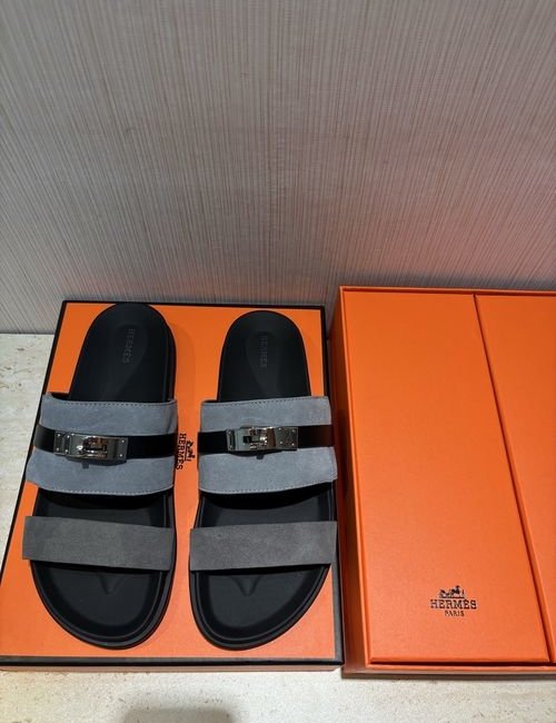 Hermes H Metal Buckle Calfskin Slippers