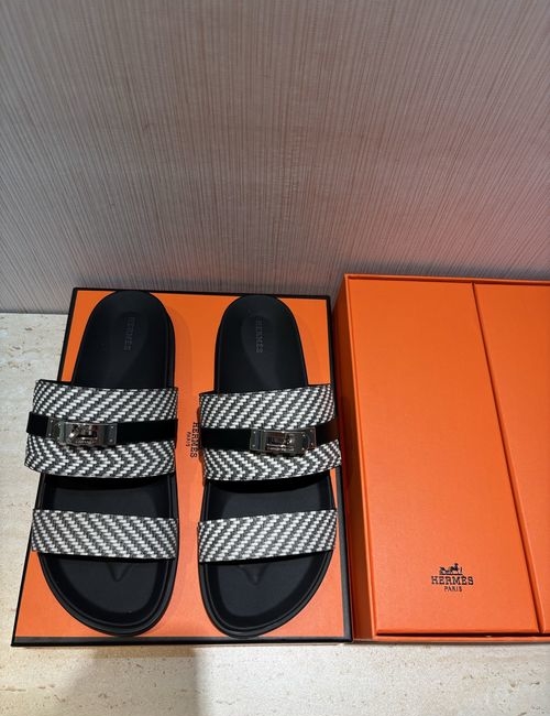 Hermes H Metal Buckle Calfskin Slippers